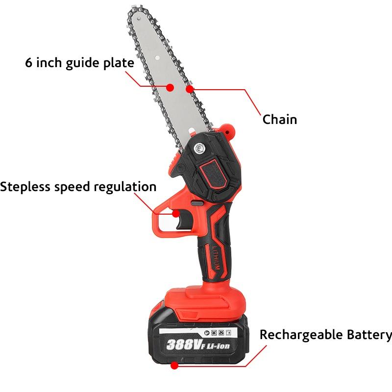6-дюймовая мини-электрическая пила для обрезки 3000 Вт, перезаряжаемая, маленькая цепная пила для колки дров, деревообрабатывающий инструмент для сада, фруктового сада, обрезки веток