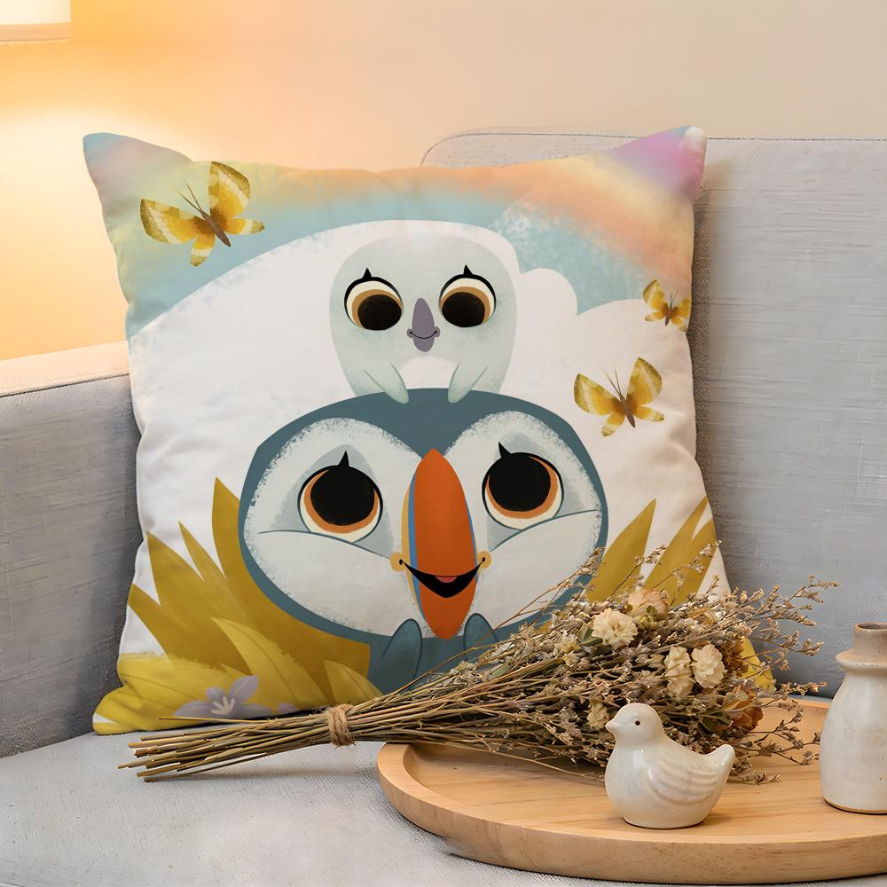 Cushion Cover Linen SkinFriendly Soft Decorative Case for Sofa Home Decor Kwaii Puffin Rock PPreschool Pillow cover