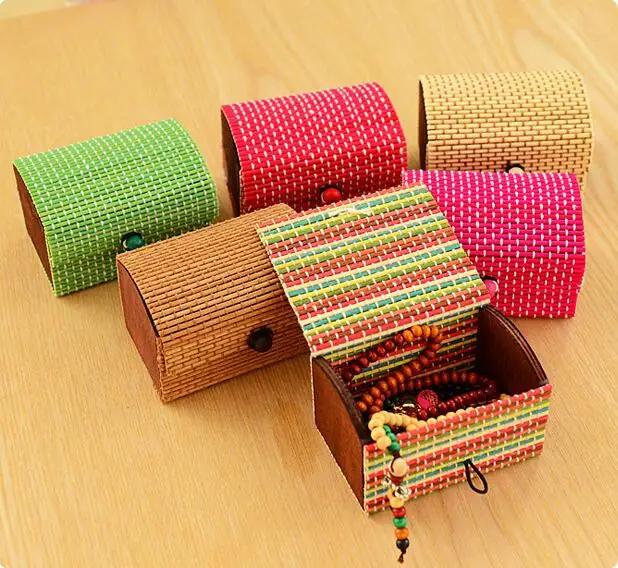 1pcs Fashion Ring Necklace Earrings Bamboo Wooden Jewelry Storage Boxes Cosmetic Storage Container