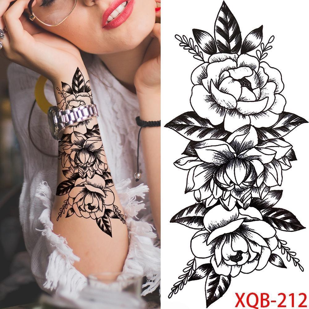 NEW 1 PC 210*114MM Cherry Blossom Fake Temporary Tattoo For Women Girl Watercolor Rose Flower Tattoos Flora Branch Chest Back Tatoo Paper Stickers