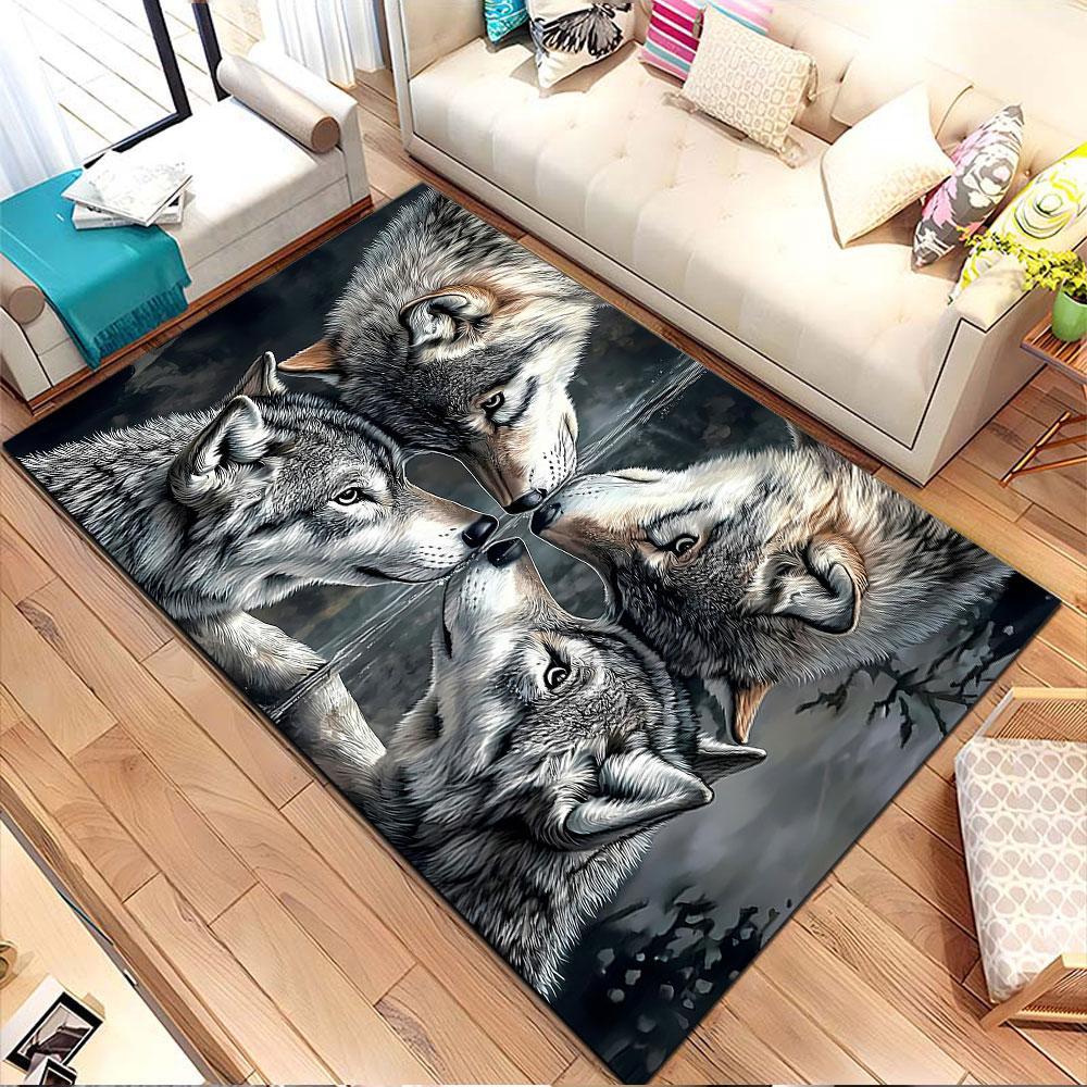 "Wolves Facing Reflection in Water" Patterned carpet, non slip mat suitable for living room and bedroom sofas