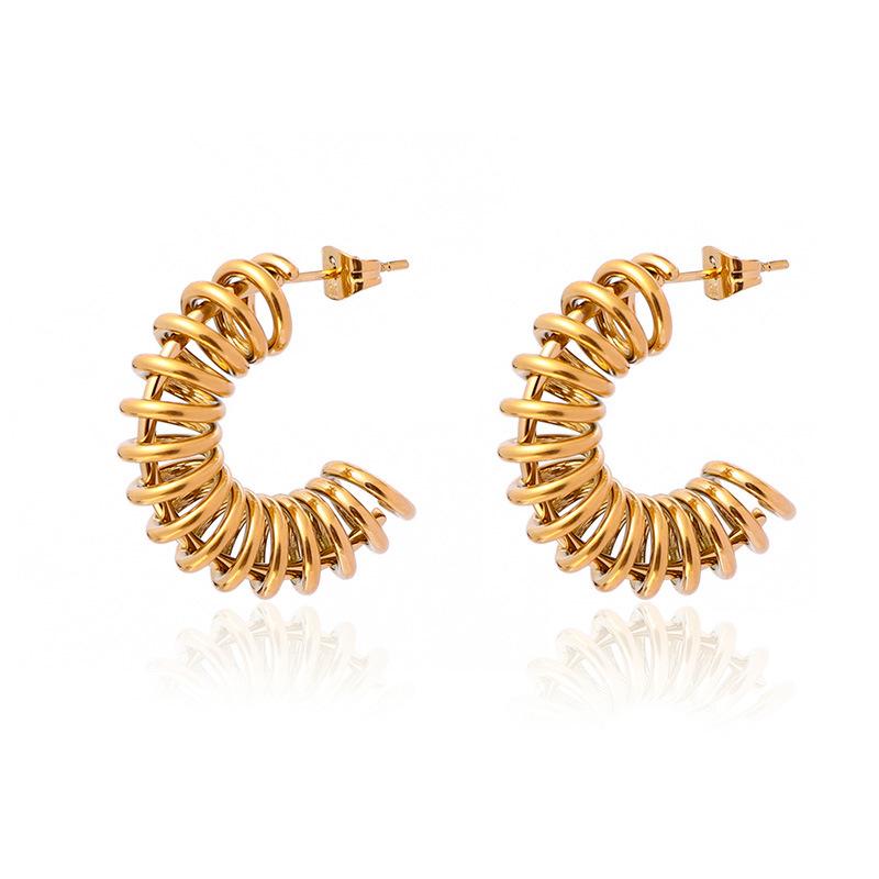 Fashion Heavy Industry Metal Style Niche Spring Design Titanium Steel Gold-plated C-type Earrings