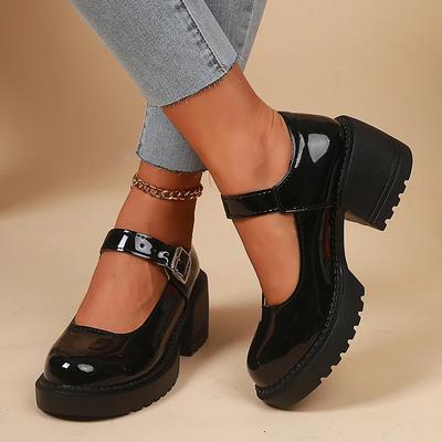 Модные туфли-лодочки из лакированной кожи на высоком каблуке, Мэри Джейн для женщин, модные туфли на платформе с ремешком и пряжкой, женские туфли в японском стиле на толстом каблуке, обувь Лолиты