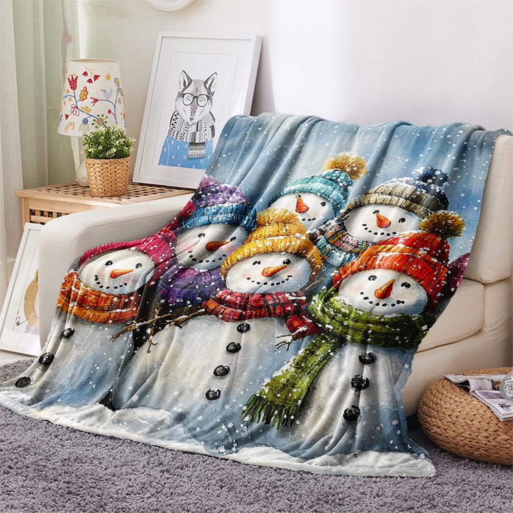 Snowmen Print Flannel Blanket, High quality Comfortable for All Seasons, Home Decor, Warmth and Comfort, Perfect for Christmas Gifts