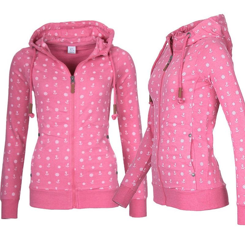 Женская флисовая толстовка с капюшоном, негабаритный морской якорь с принтом, свитер на молнии, джемпер, повседневная толстовка, топы