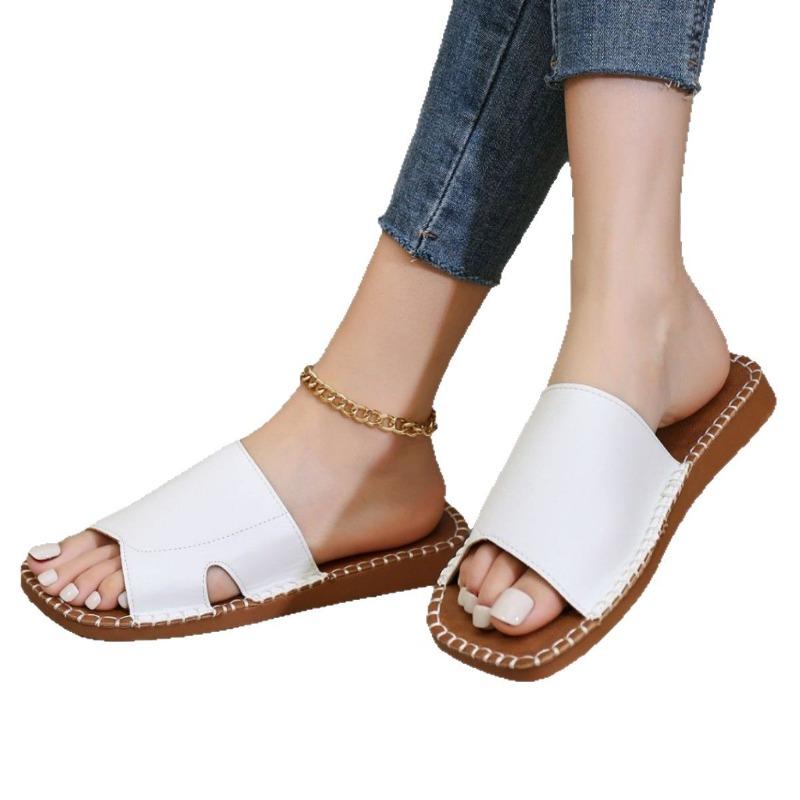 Летние новые плоские туфли с квадратным носком и одним словом, женские уличные сандалии, тапочки