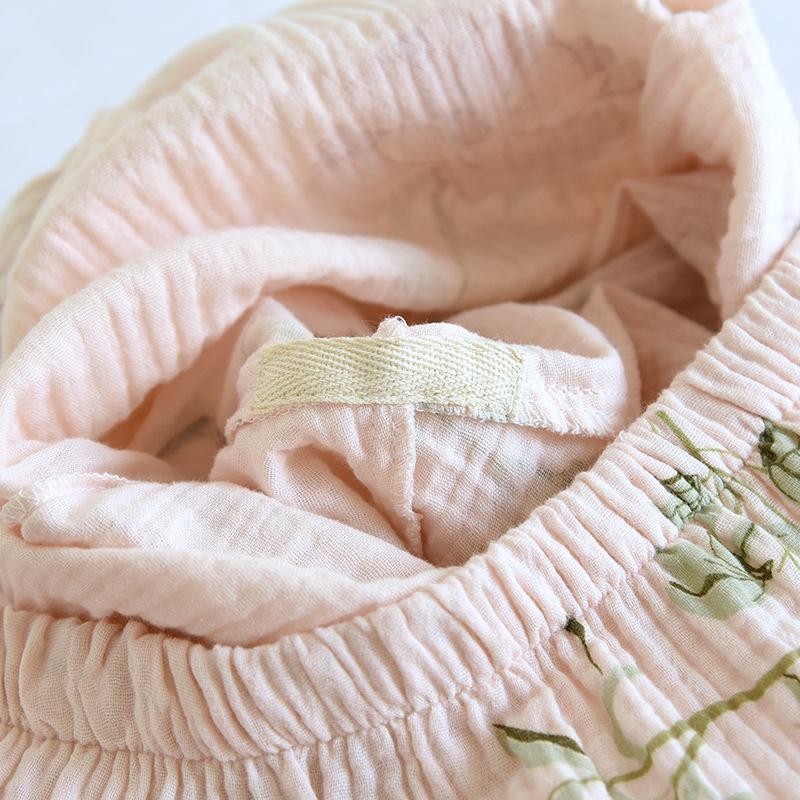 Женский весенне-осенний пижамный комплект из хлопковой марли - Топ с длинным рукавом и брюки