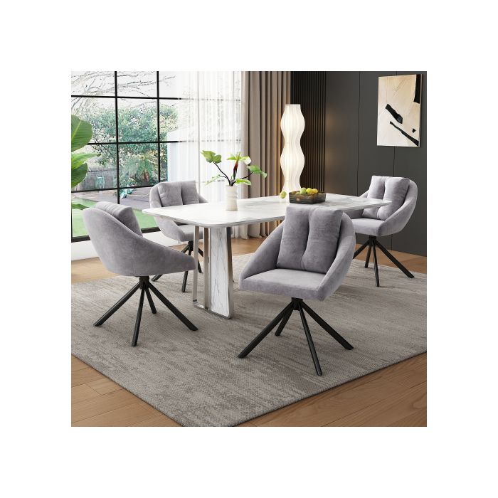 Chaises de salle à manger - MUVOE - Pivotantes - Velours gris - Lot de 4 - Cadre métal