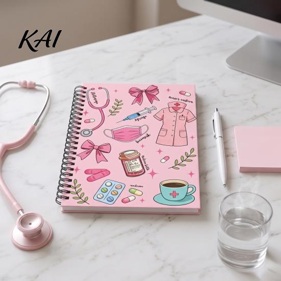 Medical Notebook Themed Coil Notebook, Double Cover Design Thick Ink-proof Paper Healthcare Practitioner Journal Notepad, Spiral Bound for Nursing