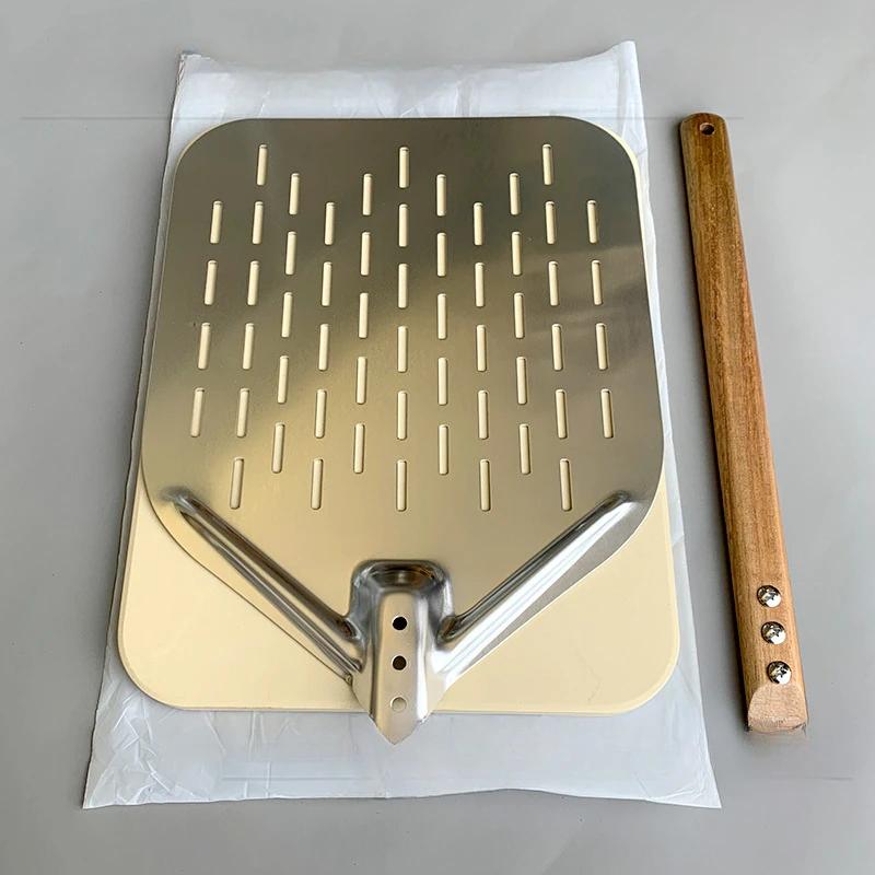 Pizza Shovel 12inch Metal Non-Stick Pizza Peel with Wood Handle Cake Lifter Transfer Tray for Homemade Baking Pizza Bread