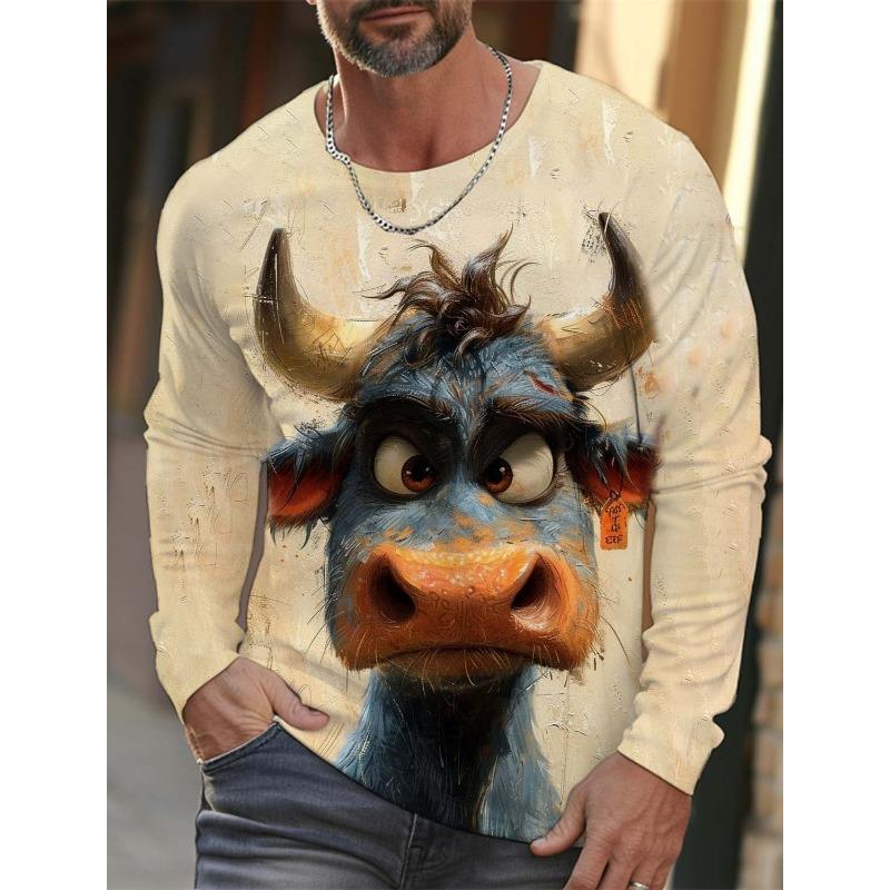 Модная мужская футболка с 3D-принтом с рисунком животного тигра волка, осенняя новинка, мужская футболка с длинными рукавами, повседневный пуловер оверсайз, топы