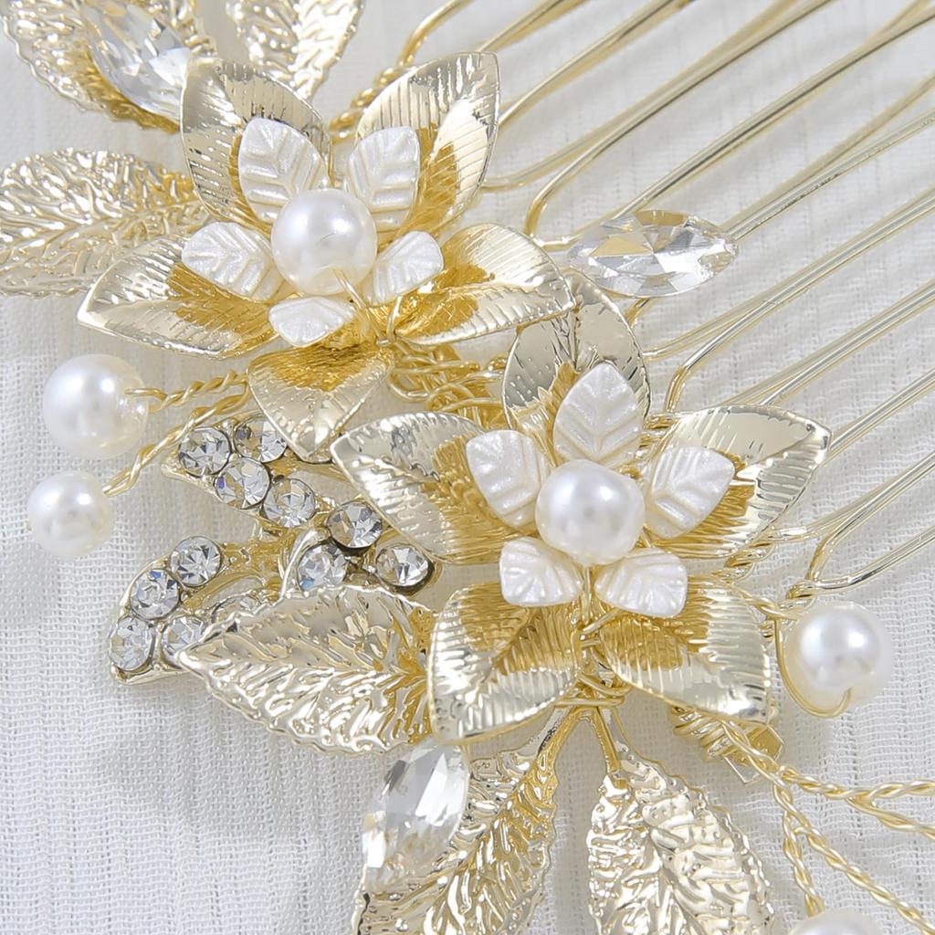 Украшение для волос Haodeliy, аксессуар для волос, гребень U-образной формы, набор из 3 предметов, заколка для волос невесты с мотивом из листьев и цветов, головной убор ручной работы, свадебный головной убор, украшение для волос