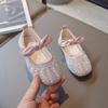 Children Princess Shoes Lovely Solid Color Bow 2024 All-season Versatile Flat Bottom Shiny Pearl Rhinestone Girls Mary Jane New