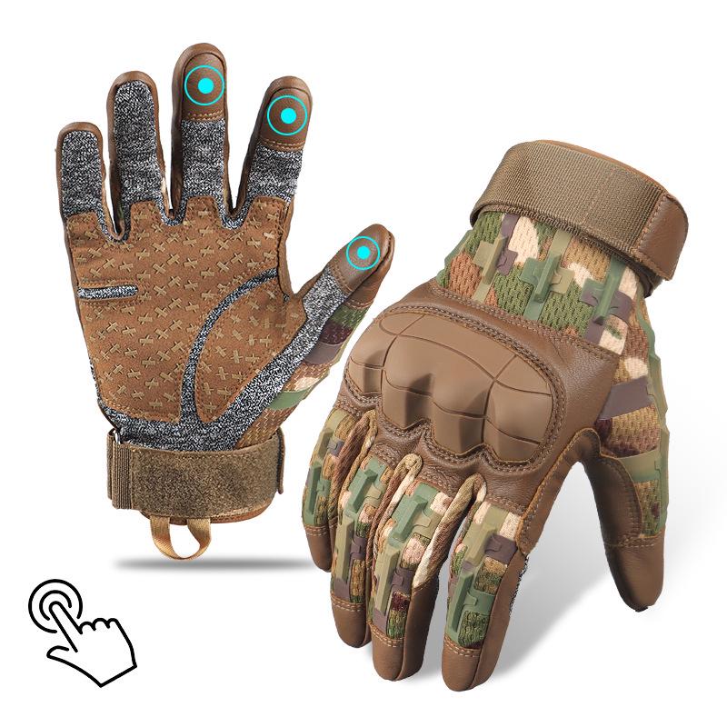 Men's Camouflage Touchscreen Tactical Gloves - Anti-cut, Non-slip, Full Finger for Cycling, Motorcycling, and Outdoor Sports.