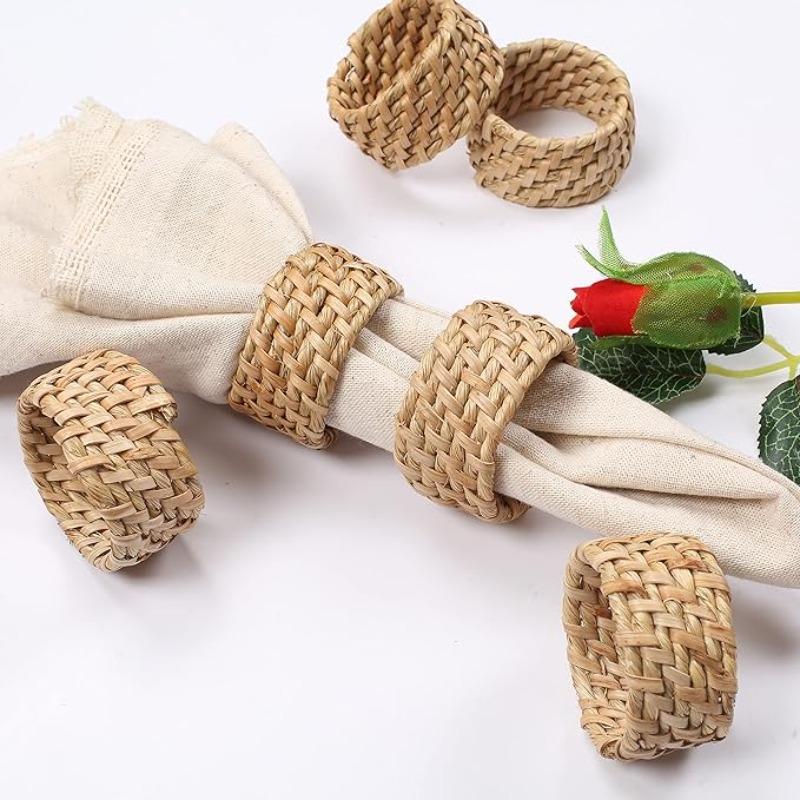 96PCS Handmade Straw Napkin Rings Hoargrass Napkin Rings Western Napkin Clasps Waterlily Straw Mouth Cloth Rings