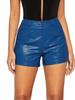 Stylish Blue Original Lambskin Leather Shorts Women's Fashionable Handmade Casual