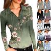 Женская мода Повседневный принт V-образный вырез Длинный рукав Застегивающаяся на пуговицы блузка