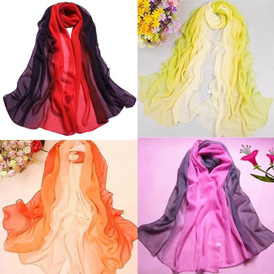 Women's Fashion Scarves Casual Pastoralism Chiffon Printing Gradient Ramp Scarf