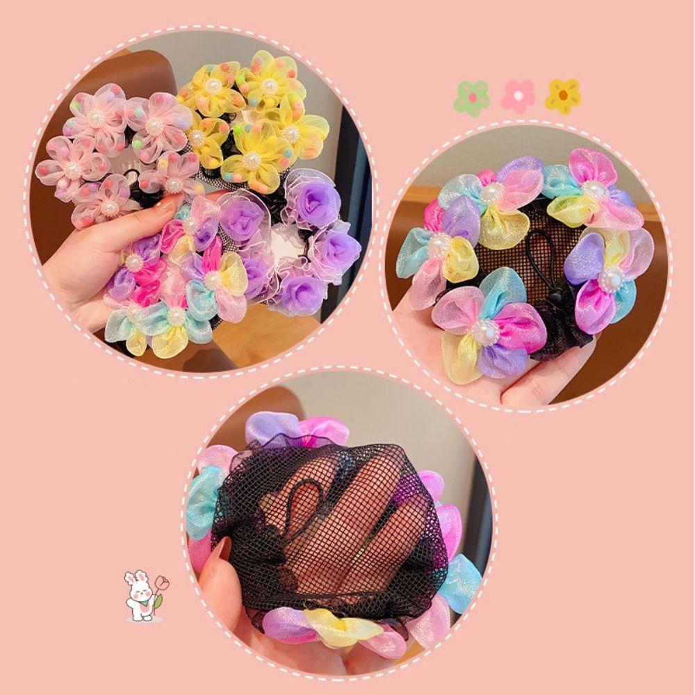Mesh Flower Hair Net Pearl Ballet Bun Snood Invisible Children Bun Net Party