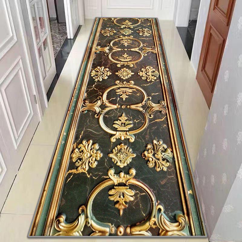 Ретро Роскошный Золотой Узор Домашний Декор Коридора Ковер Лестничный Ковер Нескользящий Мягкий Безворсовый Моющийся Входной Длинный Коврик Большой Размер