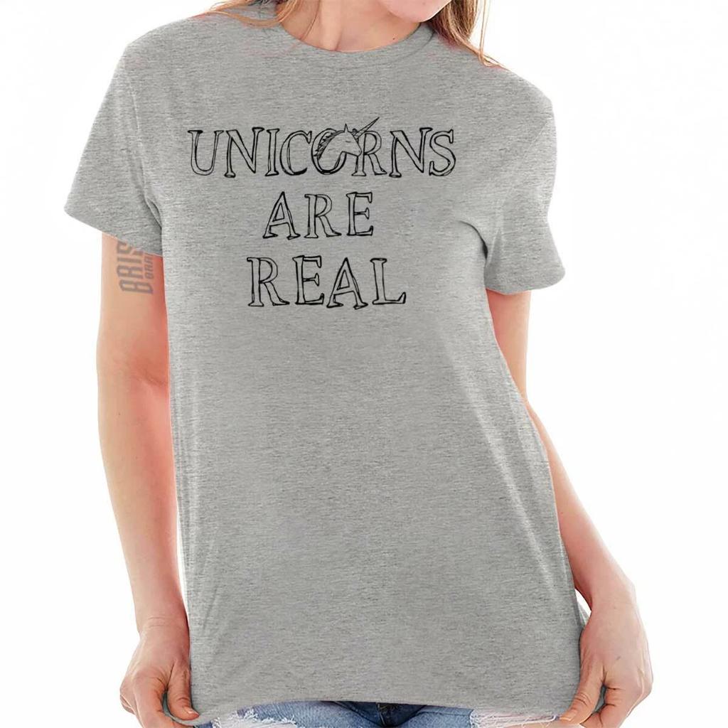 Unicorns Are Real Chubby Believe Magical Womens Short Sleeve Crew T Shirt