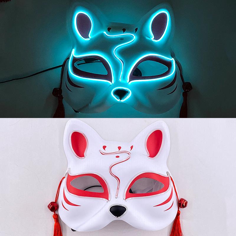 Luminous Led Mask Japanese Fox Mask Rave Costume Anime Half Face Cat Mask Festival Party Corner