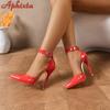 Aphixta 2cm Crystals Belt Buckle Super 12cm High Stiletto Heels Ankle Strap Sandals Women Pointed Toe Heels Shoes Plus Size 50