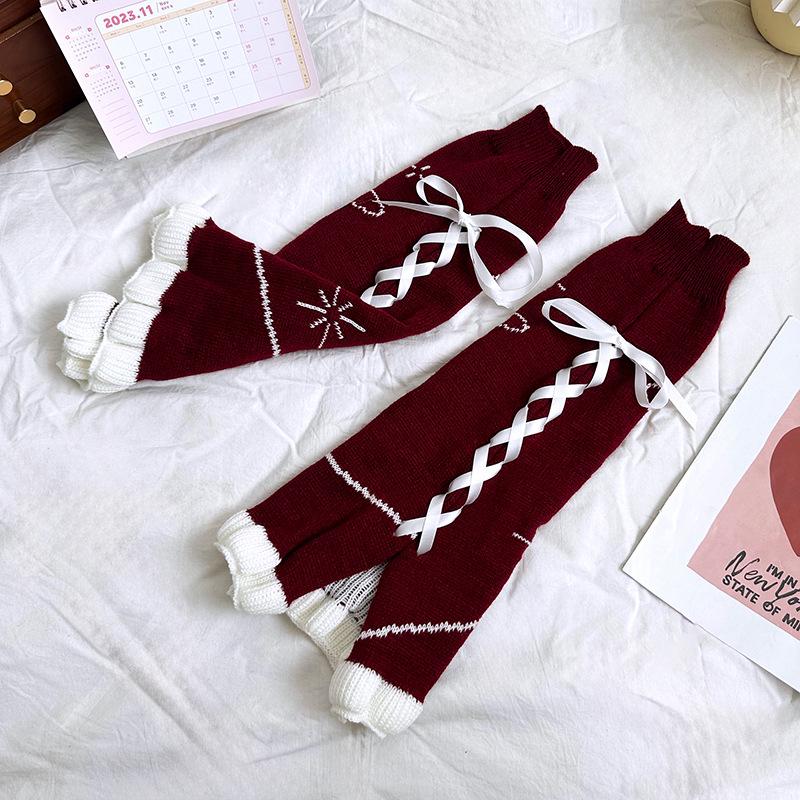 Y2K Style Ribbon Socks with Drawstrings - Lolita & JK Calf Pile Leg Covers