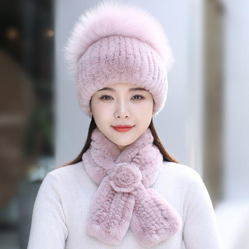 Шапка из меха кролика рекс, комплекты шарфов, женские зимние теплые роскошные шапки из 100% натурального меха лисы, шарфы из меха кролика рекс, качественные вязаные меховые шапки