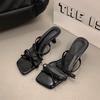 Fashion New Elegant Bowknot High Heels Sandals Women Square Toe Design Thin Heels Slippers Woman Fashion Slip On Party Shoes Female