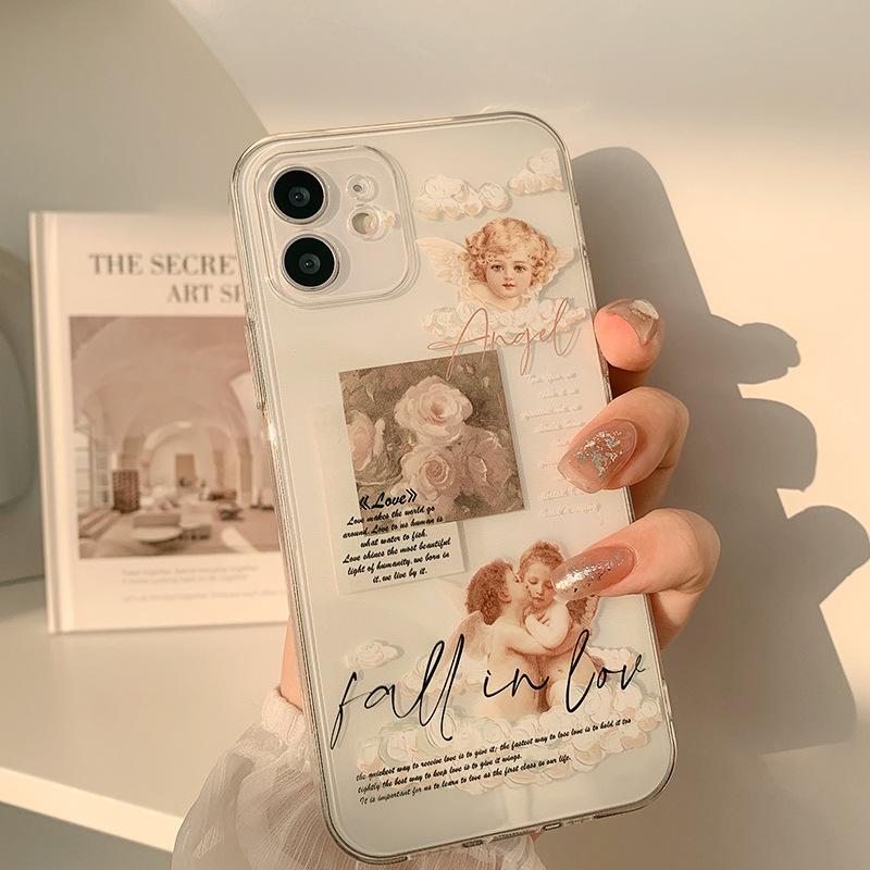 Retro Angel Rose Phone Case Suitable for iPhone 13, iPhone 14, iPhone 15, iPhone 16 Pro Max
