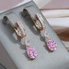 1 пара висячих серег с розовым цирконием для женщин, роскошные свадебные украшения для невесты, длинные серьги золотого цвета