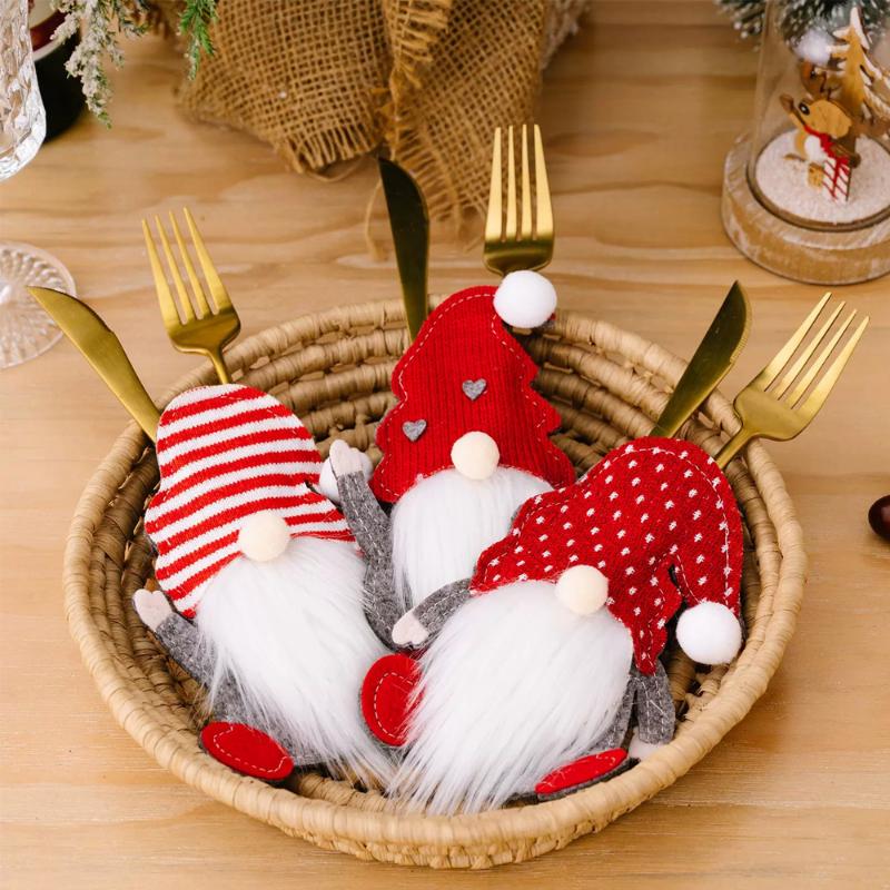 1pcs Christmas Cutlery Holder Knife Fork Bags Gnome Santa Claus Xmas Tableware Holders New Year Party Dinner Table Decoration