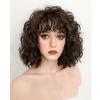 Synthetic Curly Wig for Women Shoulder Length Wigs With Bangs Natural Dark Brown Ladies Wig Daily Use Heat Resistant Fiber