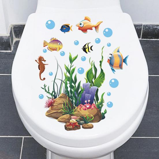 Наклейки на крышку унитаза Самоклеящиеся наклейки из ПВХ Виниловые художественные украшения Креативные подводные животные и растения Наклейки на стену Съемная керамика для ванной комнаты