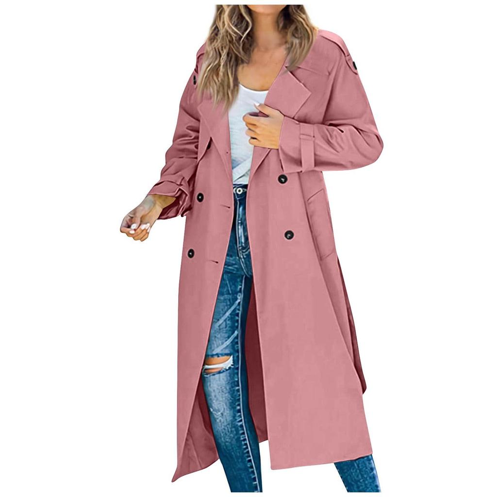 Women's Autumn And Winter Casual Temperament Solid Color Trench Coat In The Long Jacket