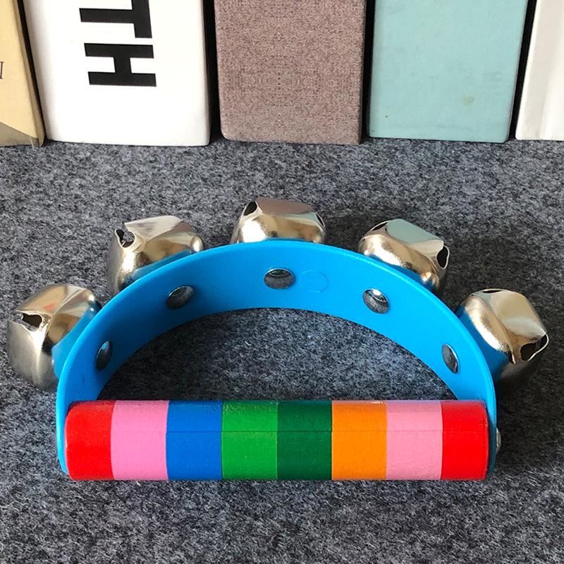 Children's Colorful Wooden Hand Rattle - Educational Toy Instrument with Leather Strap & Five Bells