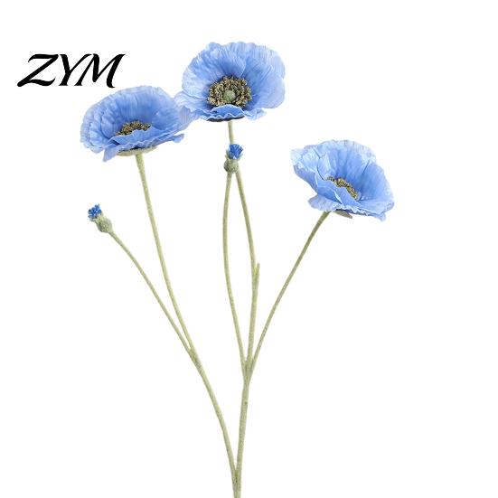 Realistic Faux Plants for Wedding 5 Heads Artificial Poppies Flowers with Stems, Silk Fake Flowers, Natural Look Floral Stems Bouquet Table