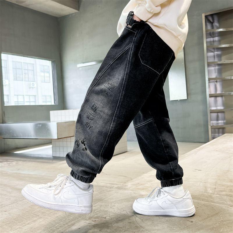 Детская одежда Джинсовые брюки для мальчиков Корейские свободные детские брюки длиной до щиколотки