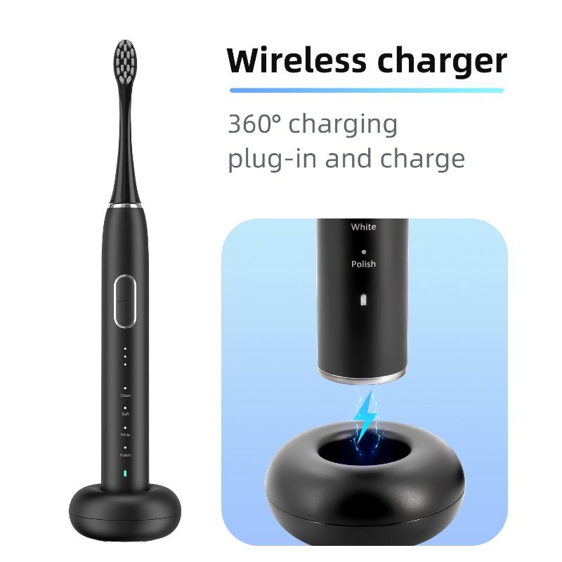 Sonic Electric Toothbrush Rechargeable with 6 Brush Heads and Travel Case 5 Modes Deep Cleaning Dental Cleaner