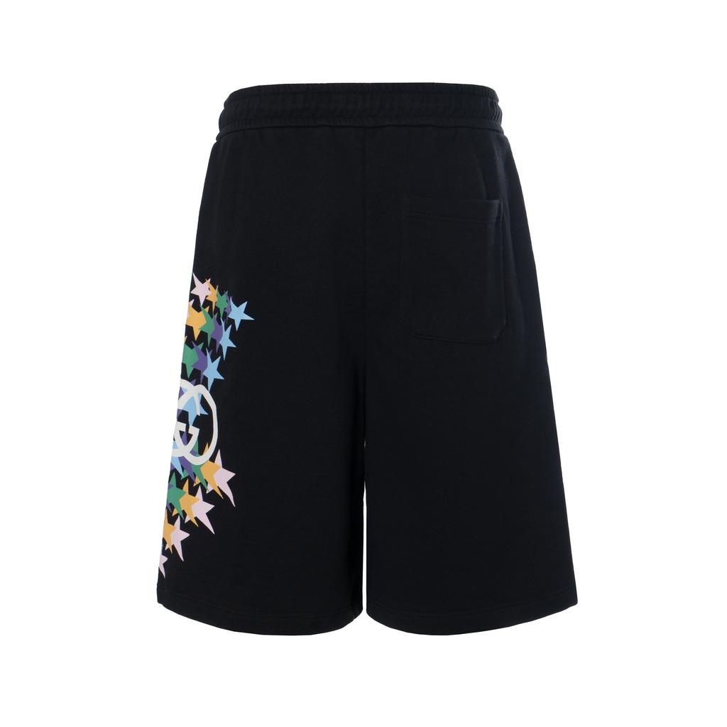 Men's Gucci SS21 Interlock Double G Printing Cotton Shorts Black 663249-XJDNK-1082