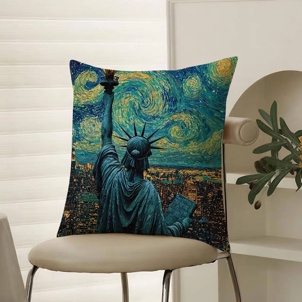 Подушка с изображением Статуи Свободы, Комфортная, для дивана-кровати, Шелковистая, элегантная, Невидимая молния, Декоративная наволочка