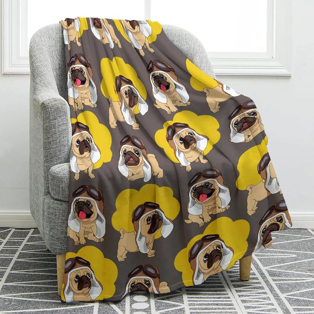 Pug Dog Blanket Lovey Animal Soft Warm Fall Chair Flannel Throw Blankets Cartoon Pet Puppy Print Bed Sofa Blanket King Queen