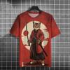 Men's T Shirt Japanese Samurai Cat Pattern Printed Tops Casual Unisex Tops Breathable Comfortable Summer New Oversized Clothing