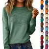 Women's Fashion Rolled-Collar Round Neck Lace-Up Pullover Knit Sweater Long Sleeve Solid Color Sweater