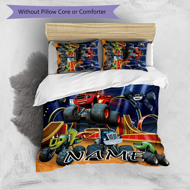 3pcs Blaze and the Monster Machines1 Cover Set - Personalized Name, HD Printed Bedding with 1 Cover and 2 Pillowcases - Perfect for Home Decor,