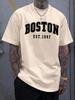 Летняя Унисекс 100% Хлопок Повседневная Модная Свободная Boston EST 1997 С Принтом Круглый Вырез Короткий Рукав Футболка Универсальный Топ