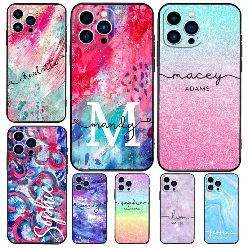 Personalised Name Watercolour Case For Apple iPhone 12 13 Mini 11 14 15 16 Pro Max Plus X XR XS Max Coque