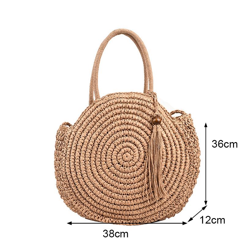 Yogodlns Летняя пляжная сумка, круглые соломенные сумки для женщин, сумка на плечо из ротанга, дорожная тканая сумка ручной работы, большая вместительная женская сумка-шоппер