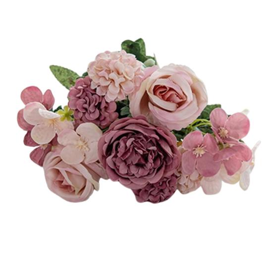 Artificial Rose Bouquet Realistic Fake Silk Flower With Green Leaves Home Wedding